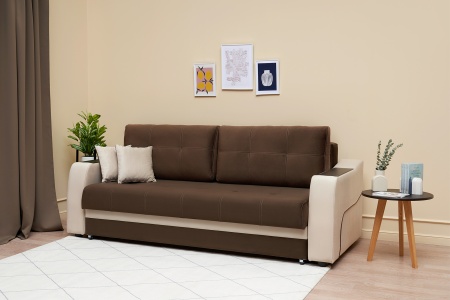 Диван еврокнижка Бостон бежевый / коричневый