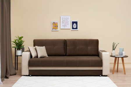 Диван еврокнижка Бостон бежевый / коричневый